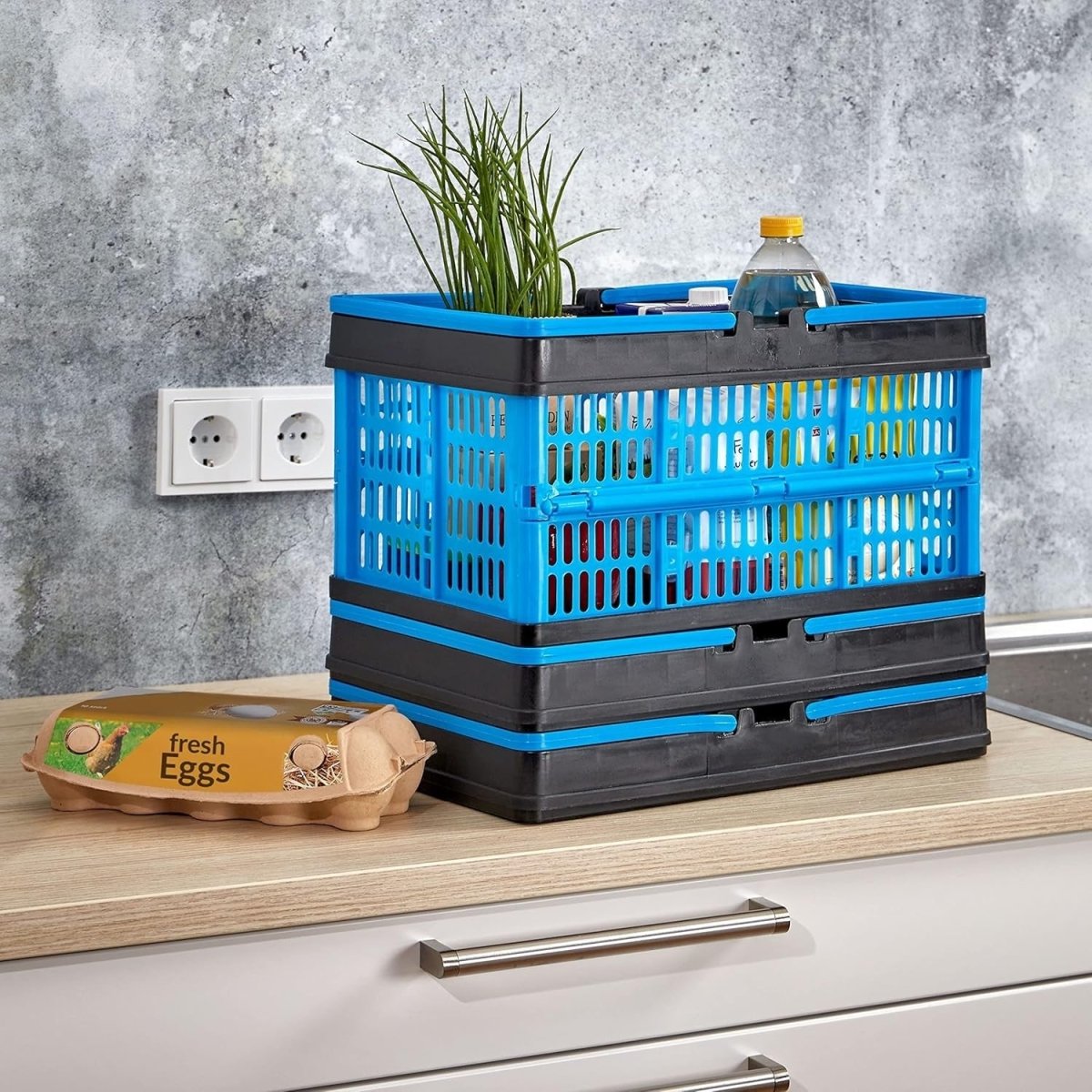 3x 16L Collapsible Storage Crates 39x26x6cm Stackable Blue - Kwikley