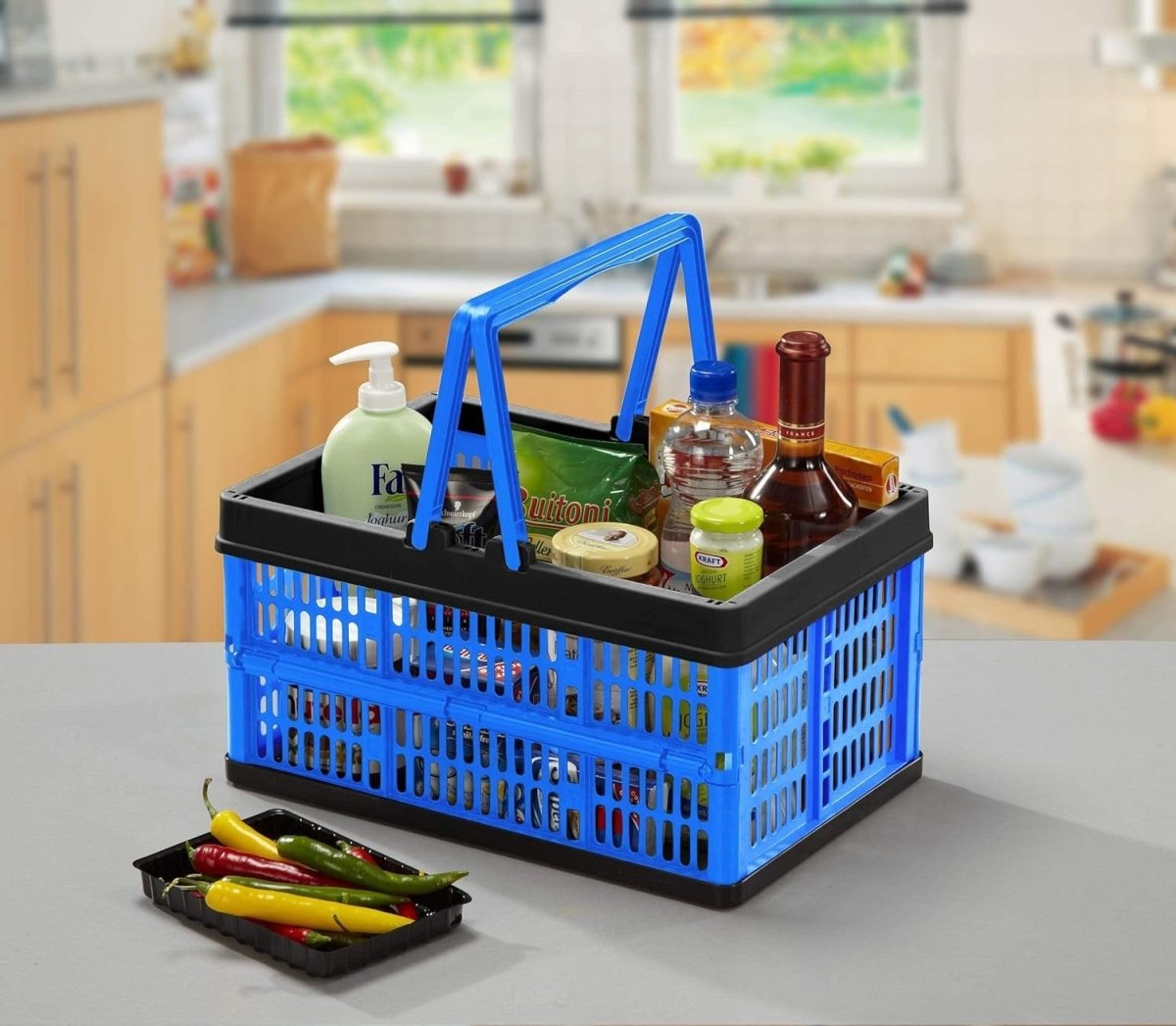 3x 16L Collapsible Storage Crates 39x26x6cm Stackable Blue - Kwikley
