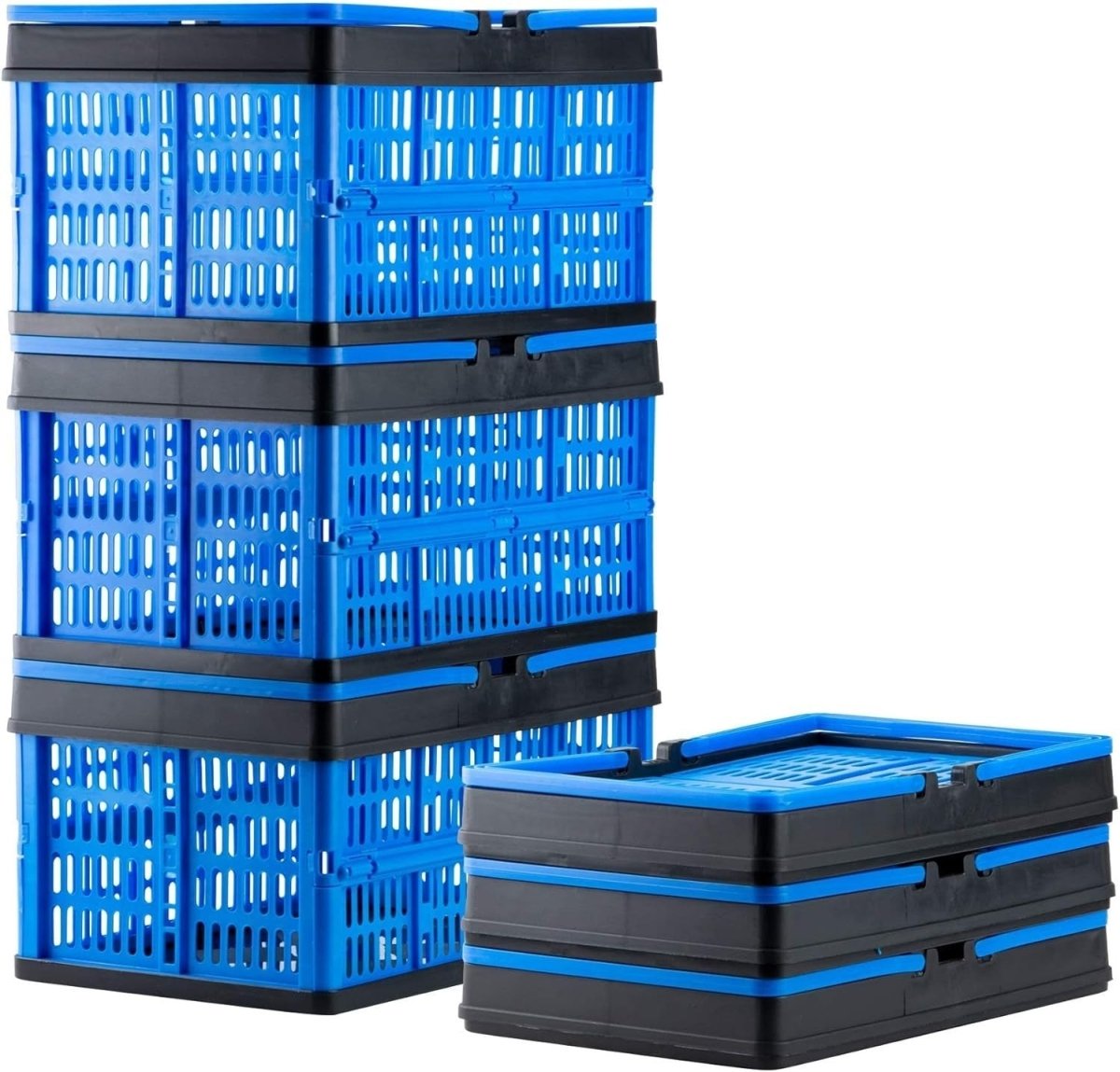 3x 16L Collapsible Storage Crates 39x26x6cm Stackable Blue - Kwikley