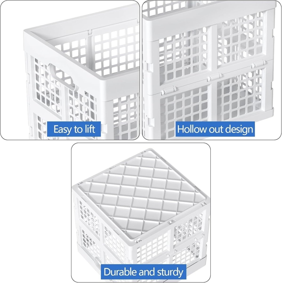 3x 18L Square Collapsible Storage Crates 28.4x28.4x27.3cm White - Kwikley