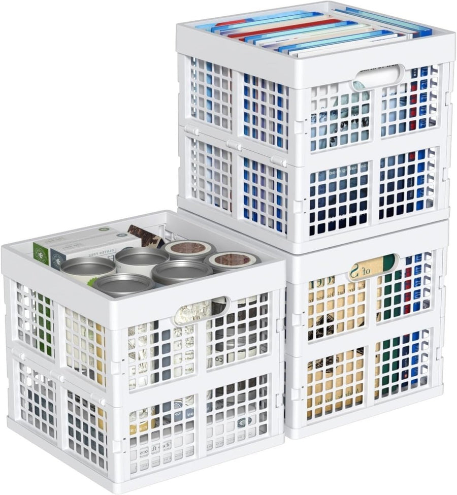 3x 18L Square Collapsible Storage Crates 28.4x28.4x27.3cm White - Kwikley