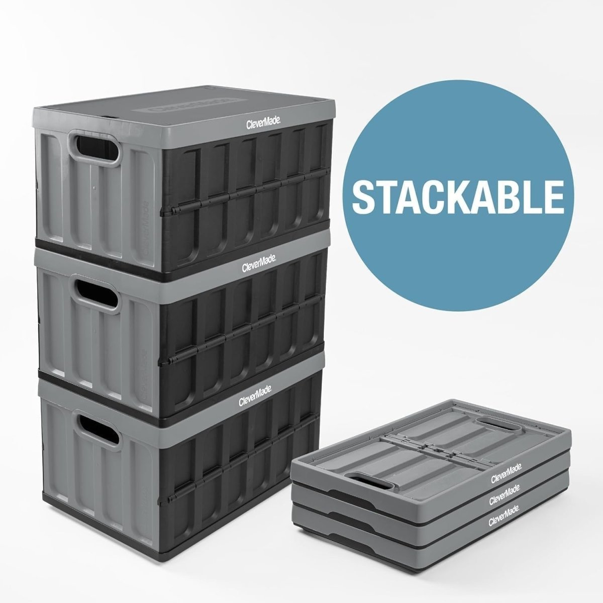 3x 46L Collapsible Storage Crates with Lid 53.7x35.9x29.2cm Ocean - Kwikley