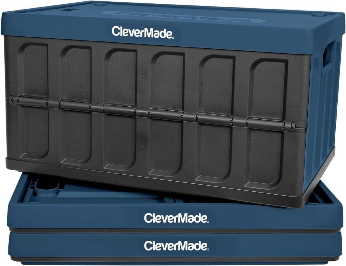 3x 46L Collapsible Storage Crates with Lid 53.7x35.9x29.2cm Ocean - Kwikley