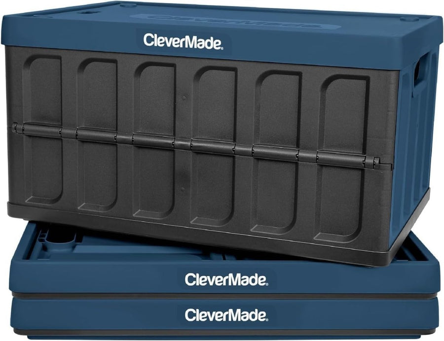 3x 46L Collapsible Storage Crates with Lid 53.7x35.9x29.2cm Ocean - Kwikley