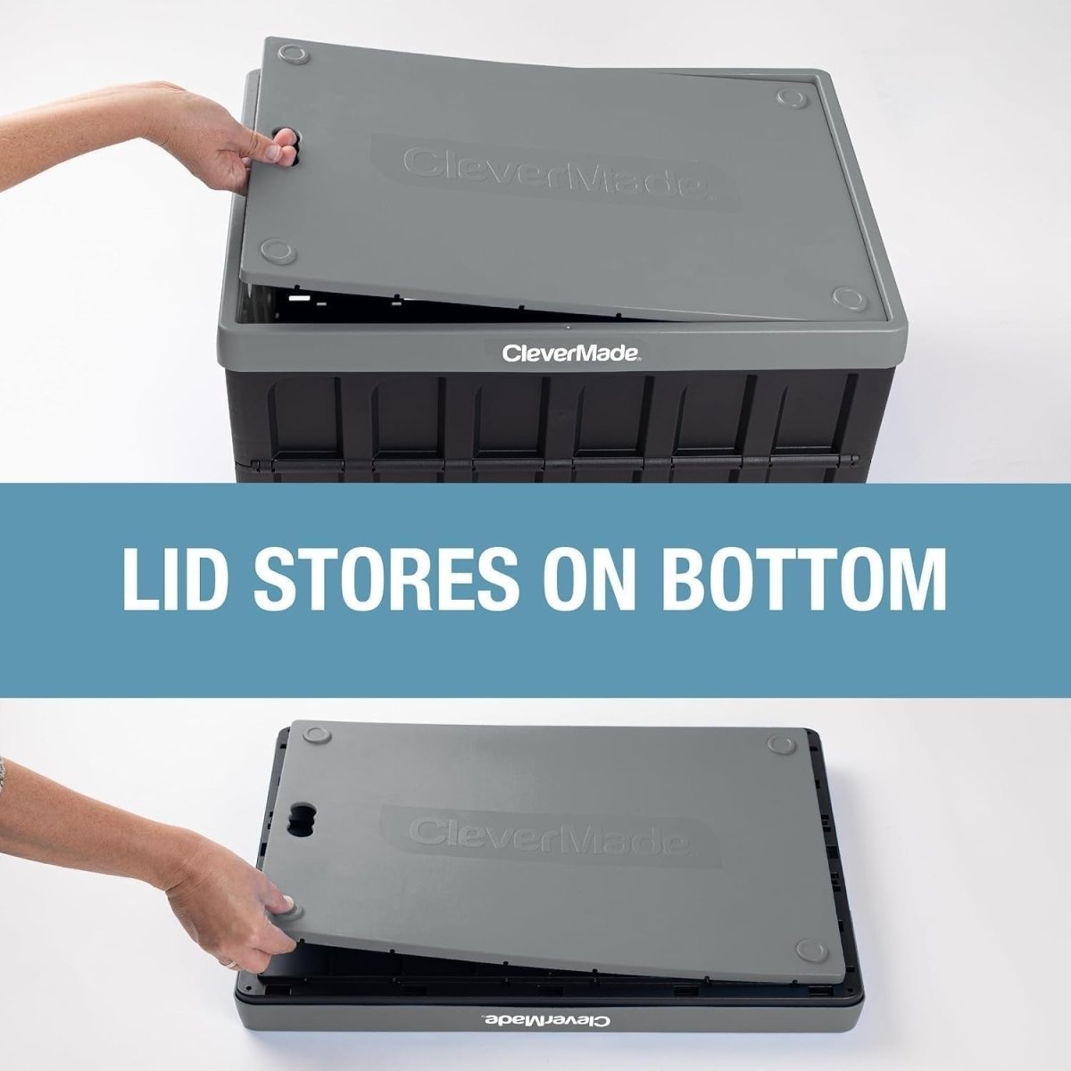 3x 46L Collapsible Storage Crates with Lid 53.7x35.9x29.2cm Ocean - Kwikley