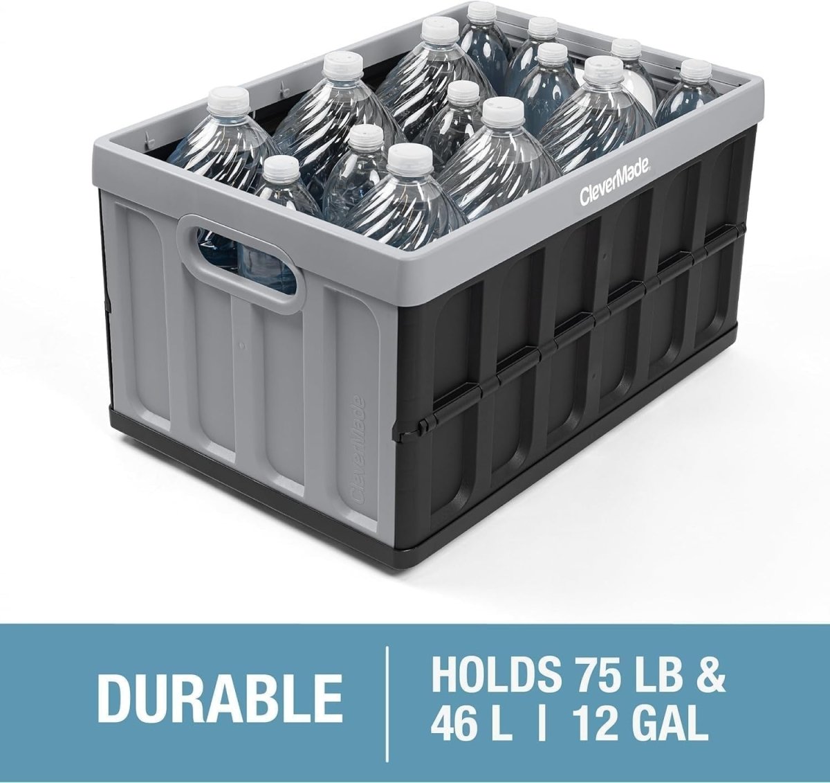 3x 46L Collapsible Storage Crates with Lid 53.7x35.9x29.2cm Ocean - Kwikley