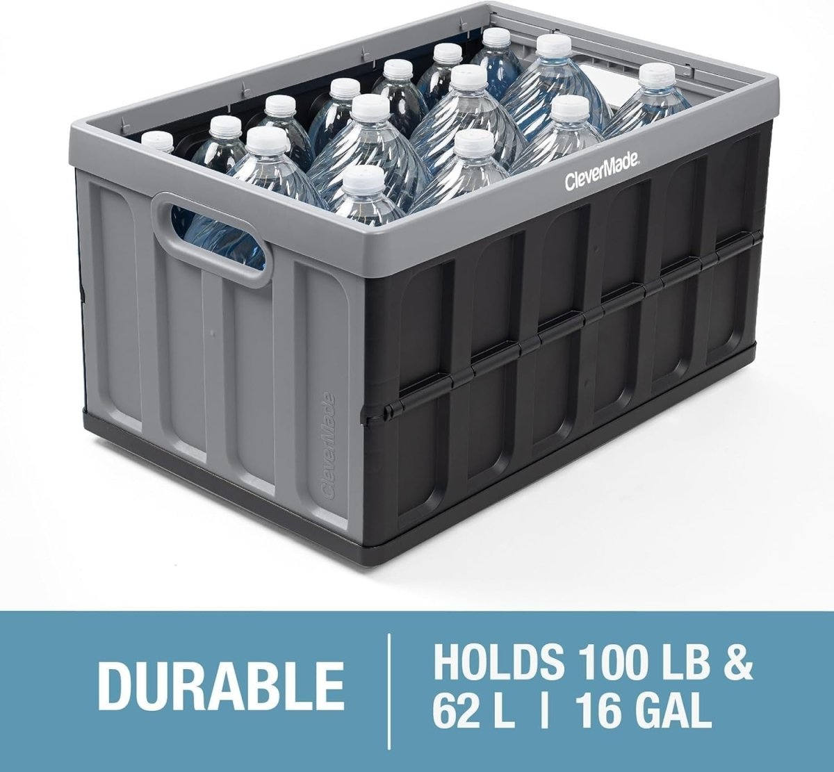 3x 62L Collapsible Storage Crates with Lid 59.4x38.4x31.8cm Stone - Kwikley