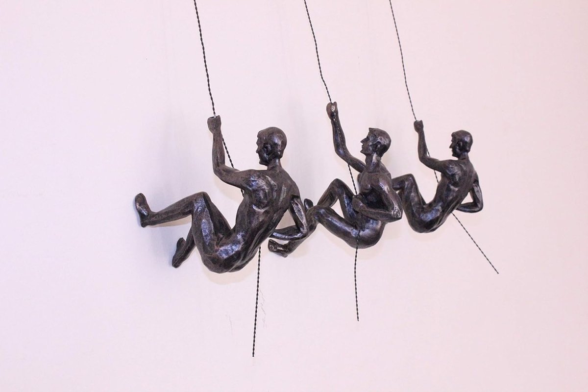 3x Climbing Men Wall Art Bronze Effect Hanging Sculptures - Kwikley