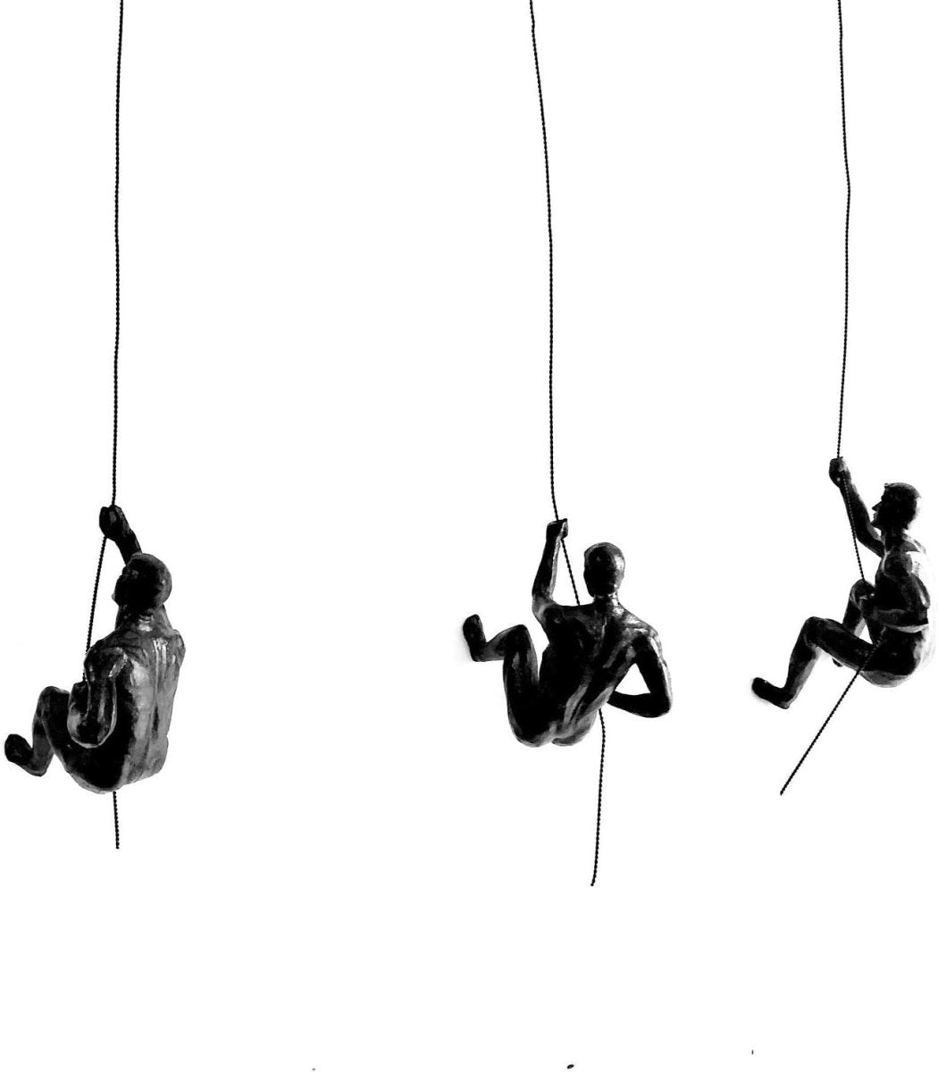 3x Climbing Men Wall Art Bronze Effect Hanging Sculptures - Kwikley