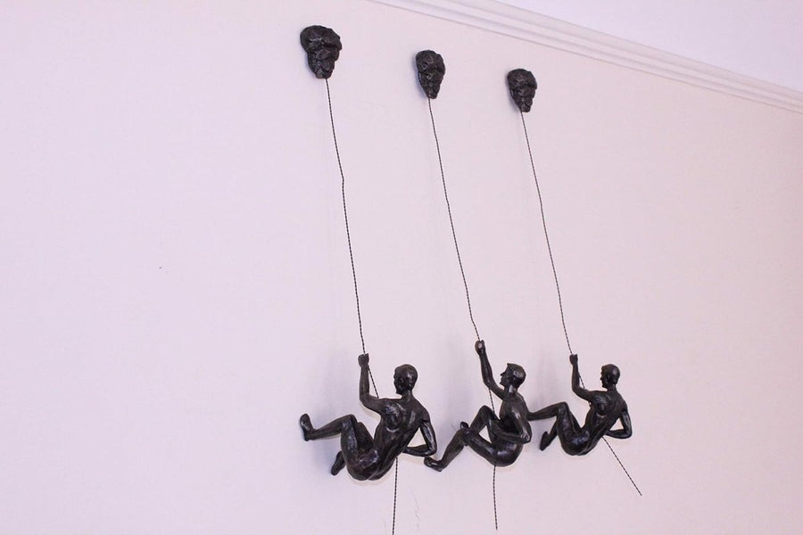 3x Climbing Men Wall Art Bronze Effect Hanging Sculptures - Kwikley