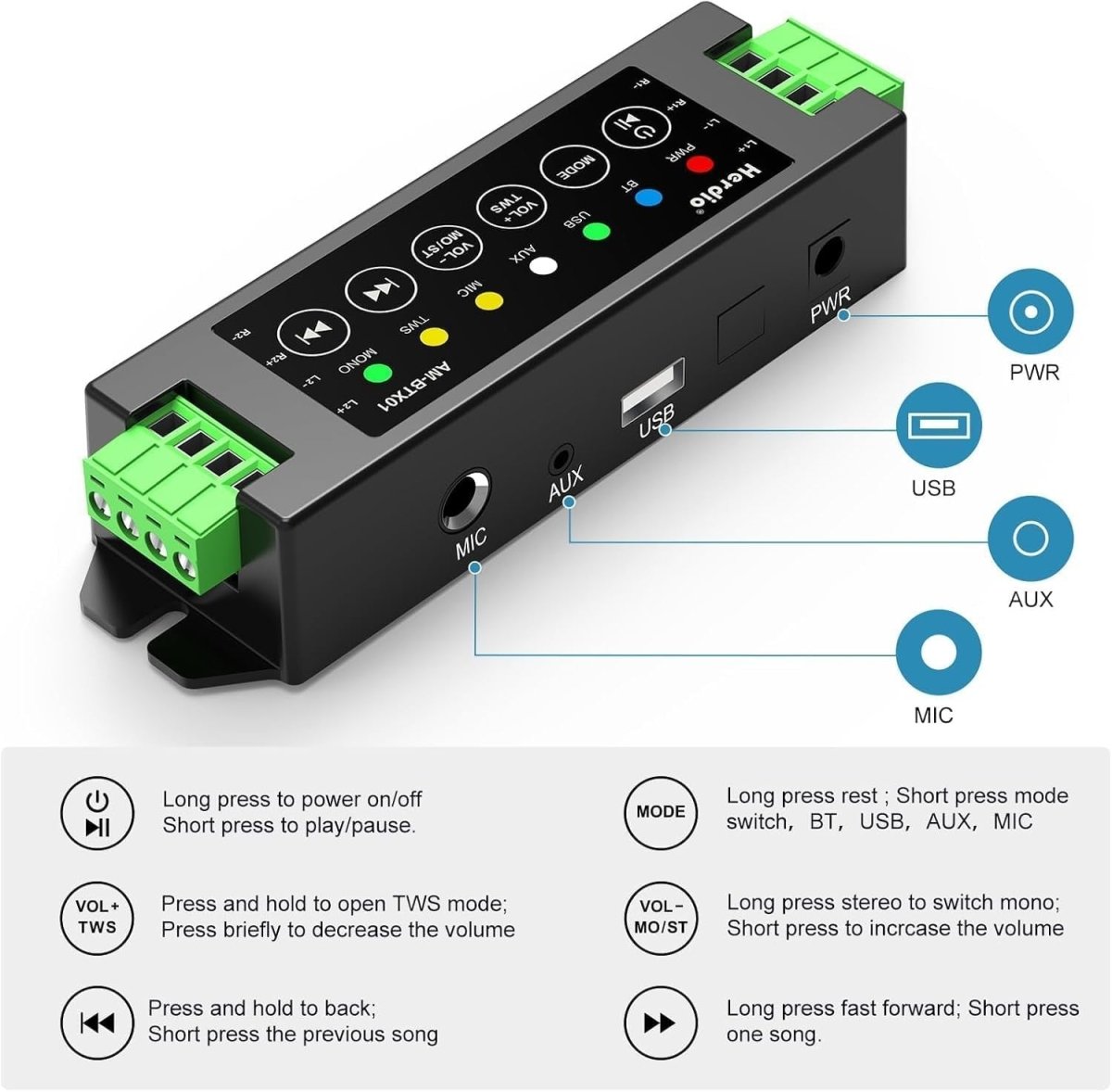 4 - Channel Bluetooth Amplifier 200W USB AUX TWS 40W Each - Kwikley