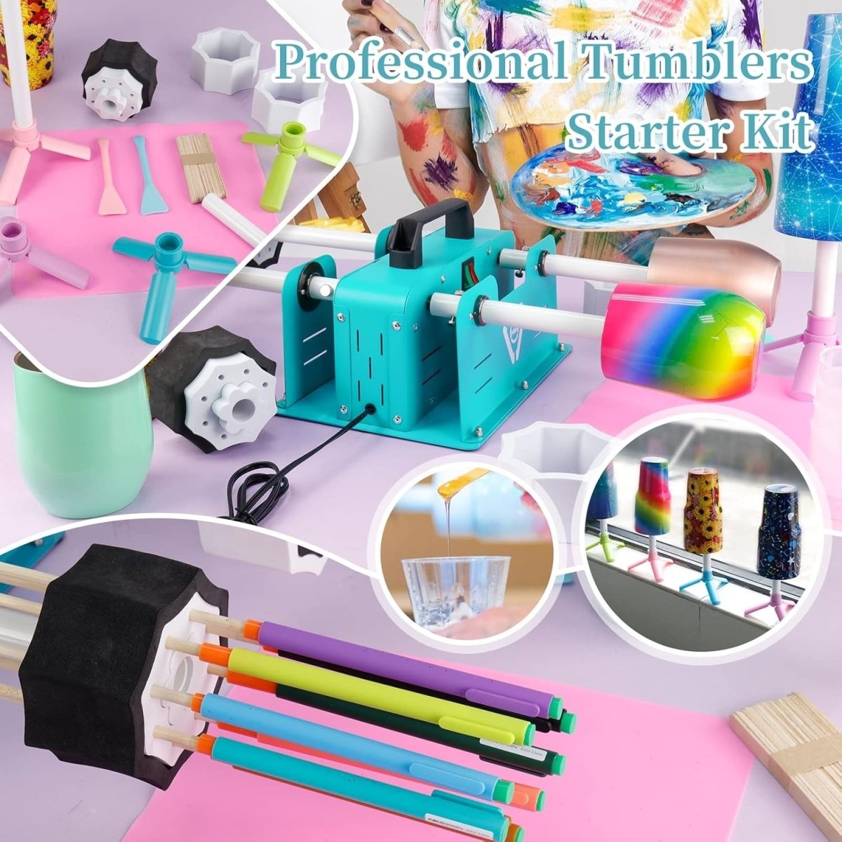 4 Cup Tumbler Turner Machine Electric Epoxy Resin Spinner with On Off Switch - Kwikley