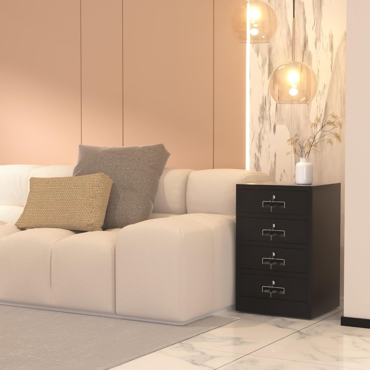 4 Drawer Metal Storage Cabinet Lockable Office Home Organiser Black - Kwikley
