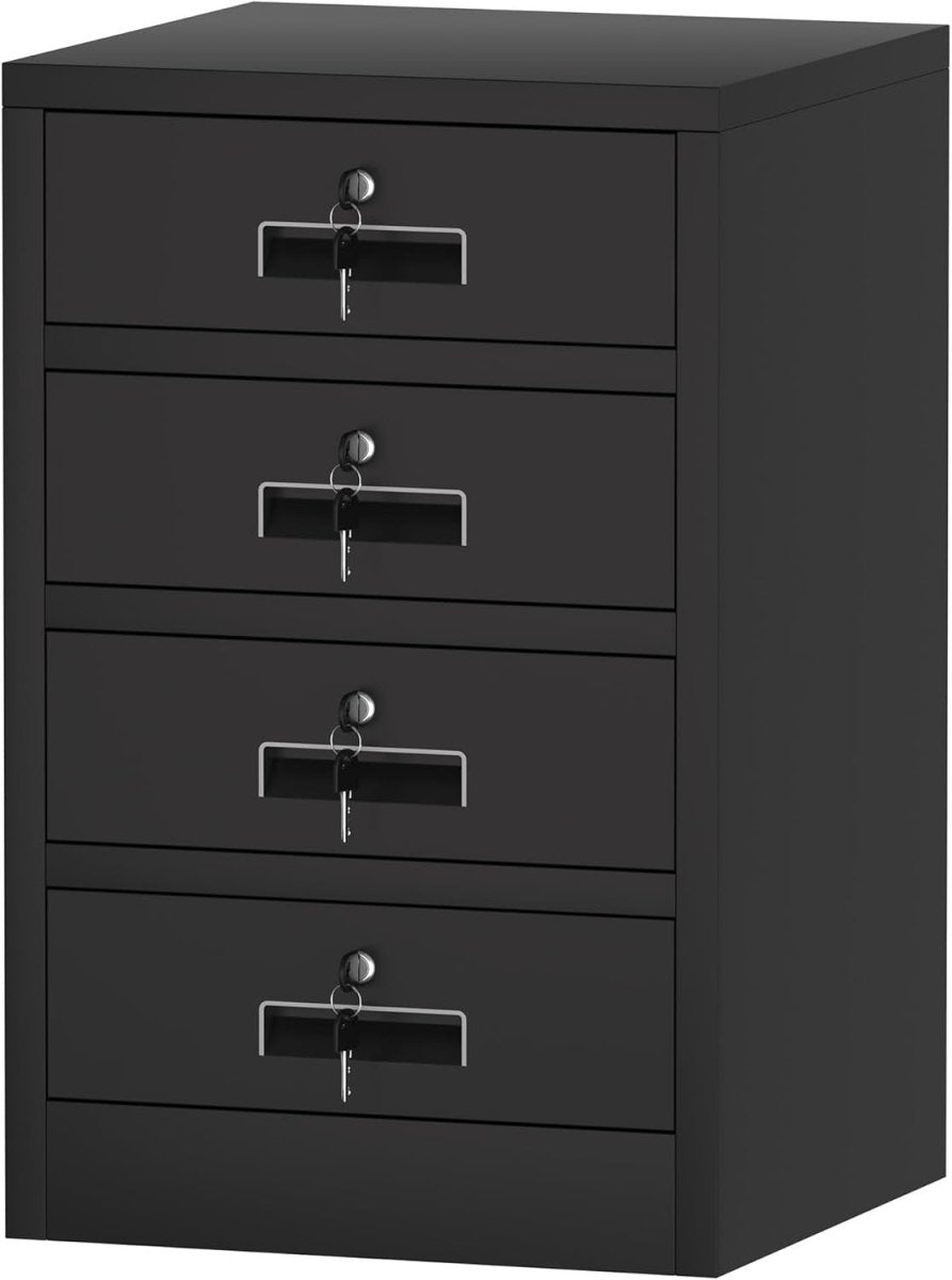 4 Drawer Metal Storage Cabinet Lockable Office Home Organiser Black - Kwikley