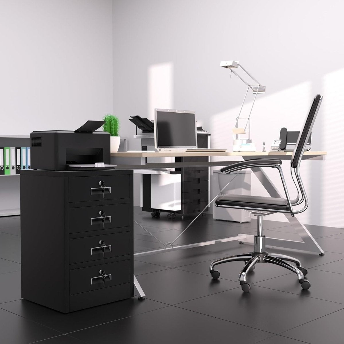 4 Drawer Metal Storage Cabinet Lockable Office Home Organiser Black - Kwikley
