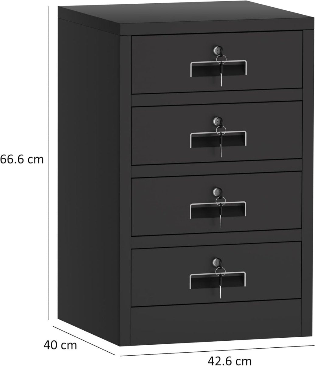 4 Drawer Metal Storage Cabinet Lockable Office Home Organiser Black - Kwikley
