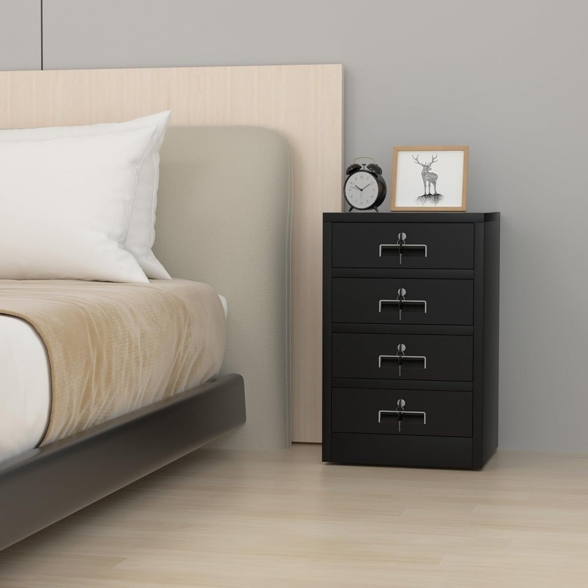 4 Drawer Metal Storage Cabinet Lockable Office Home Organiser Black - Kwikley