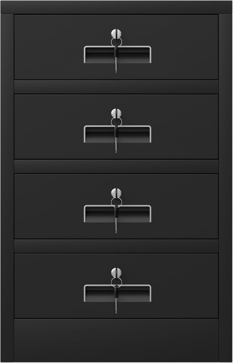 4 Drawer Metal Storage Cabinet Lockable Office Home Organiser Black - Kwikley