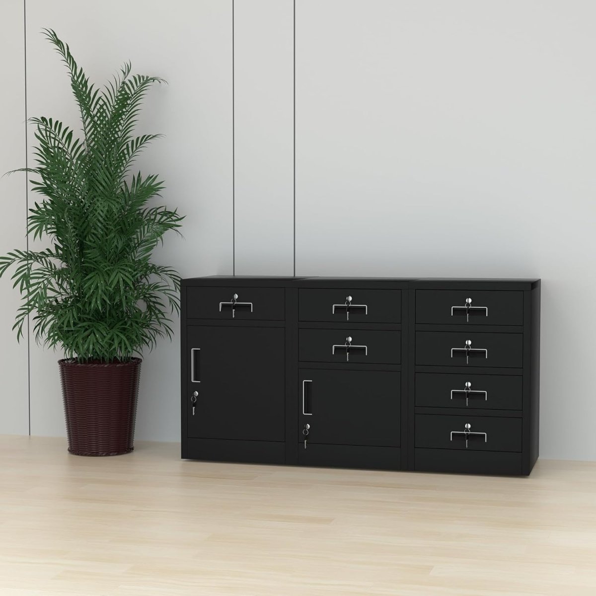 4 Drawer Metal Storage Cabinet Lockable Office Home Organiser Black - Kwikley