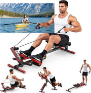 4 - in - 1 Rowing Machine Ab Trainer Foldable Quiet Rower LCD Home Gym 118KG - Kwikley