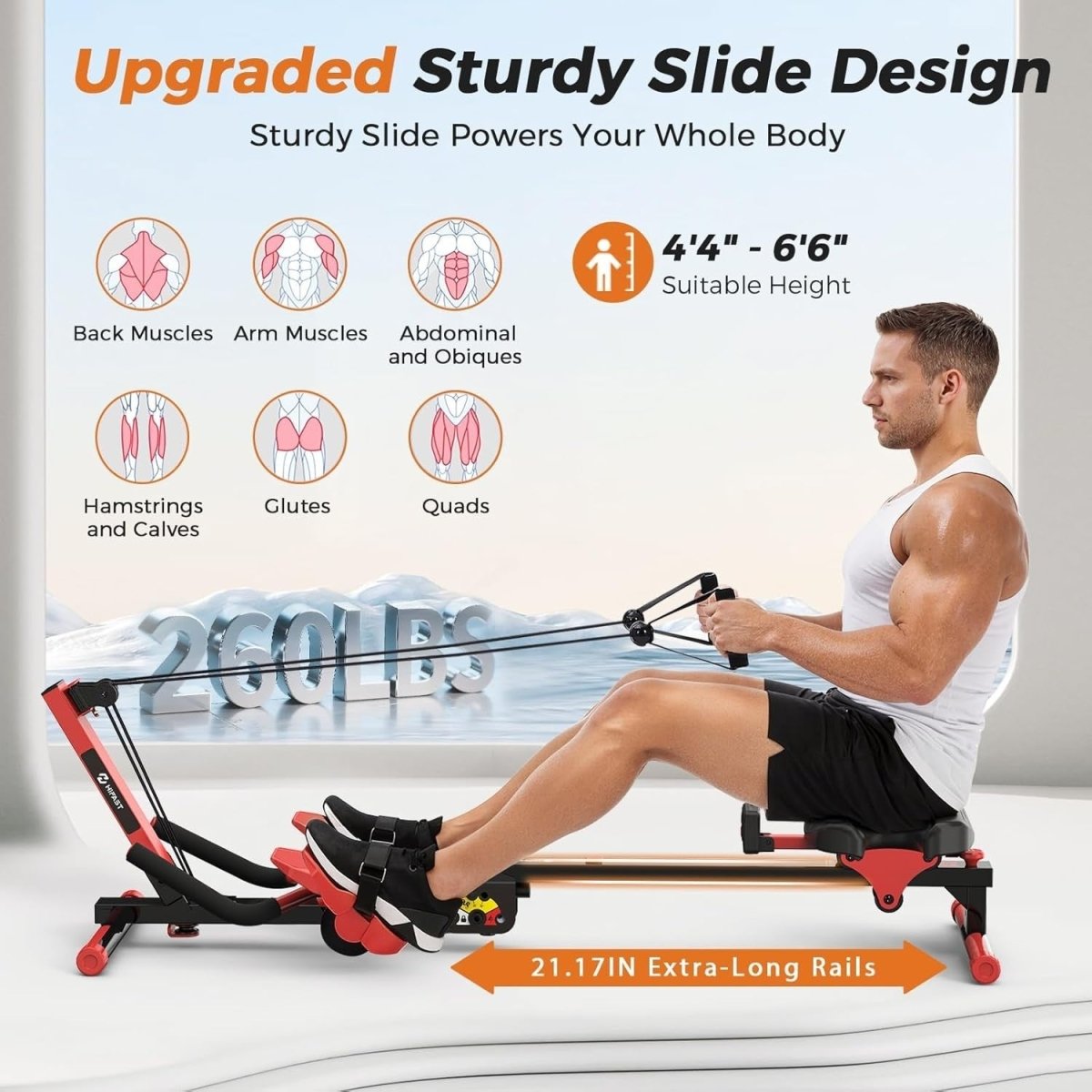 4 - in - 1 Rowing Machine Ab Trainer Foldable Quiet Rower LCD Home Gym 118KG - Kwikley