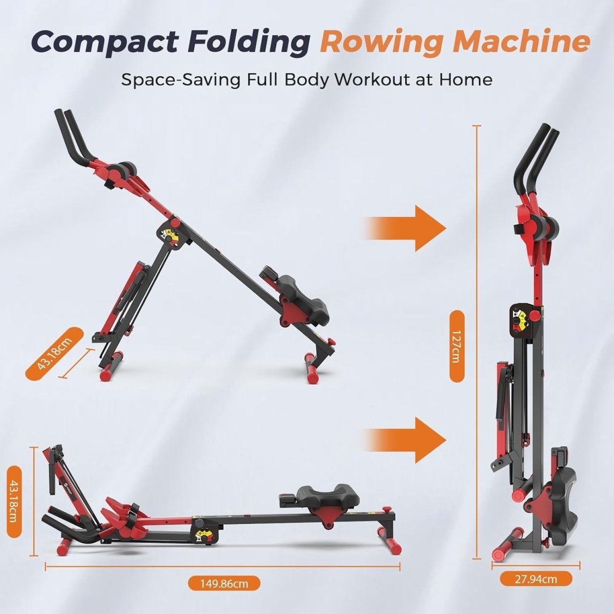4 - in - 1 Rowing Machine Ab Trainer Foldable Quiet Rower LCD Home Gym 118KG - Kwikley