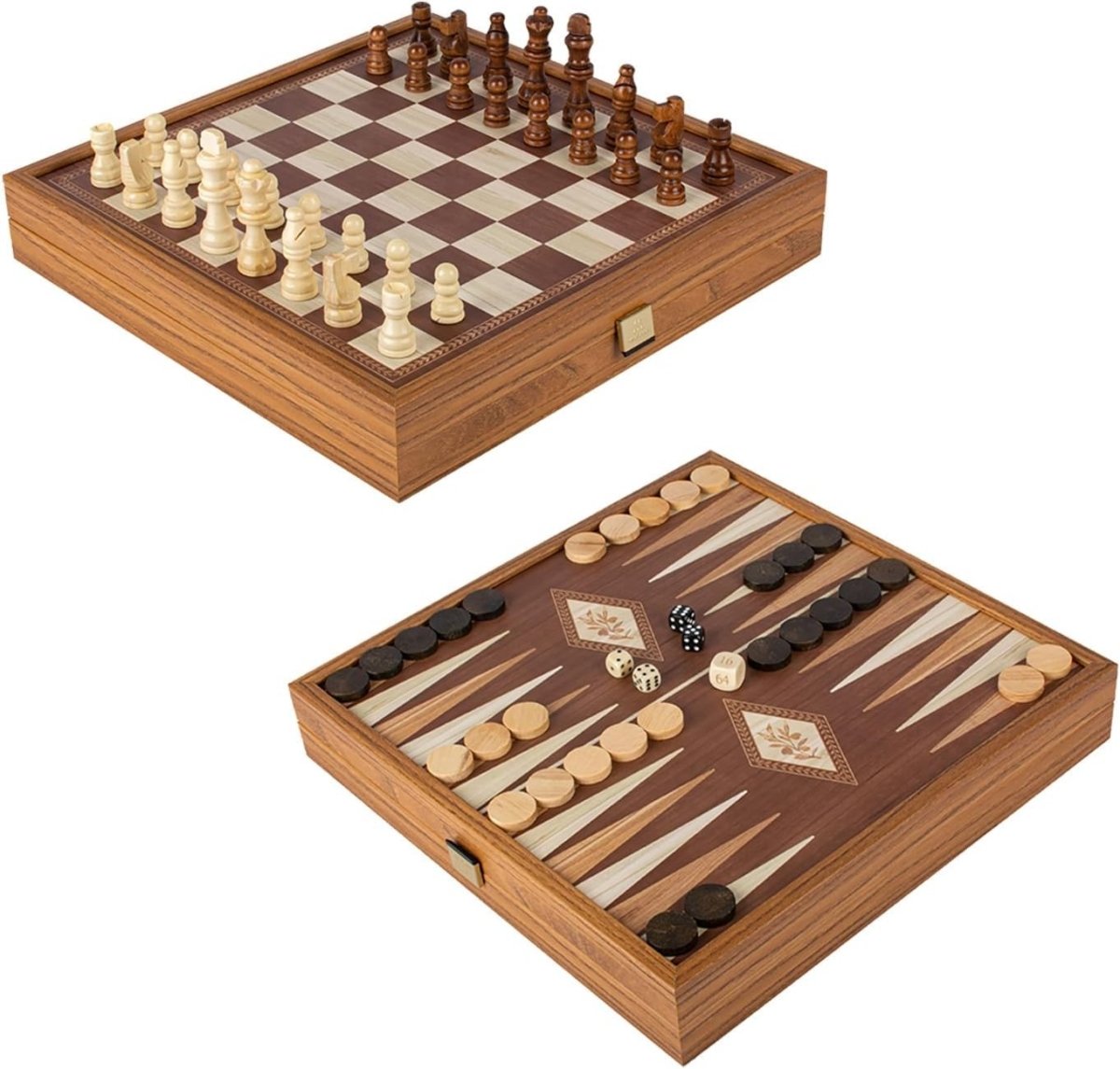 4 - in - 1 Wooden Classic Board Game Set 34cm – Chess, Ludo, Backgammon - Kwikley