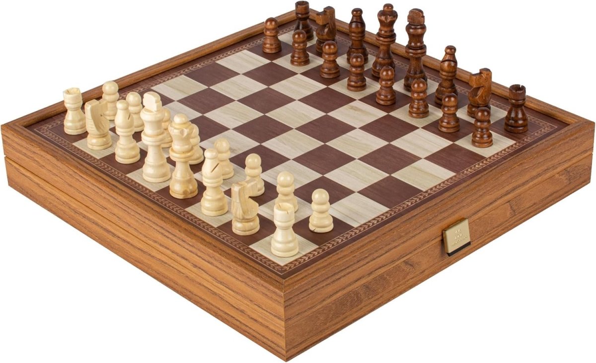 4 - in - 1 Wooden Classic Board Game Set 34cm – Chess, Ludo, Backgammon - Kwikley