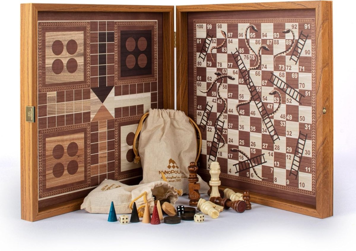4 - in - 1 Wooden Classic Board Game Set 34cm – Chess, Ludo, Backgammon - Kwikley
