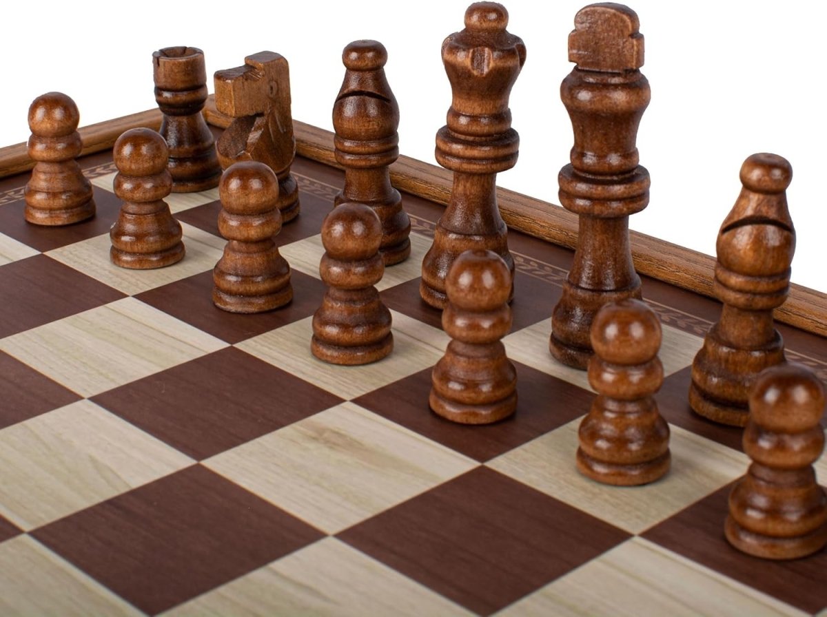 4 - in - 1 Wooden Classic Board Game Set 34cm – Chess, Ludo, Backgammon - Kwikley