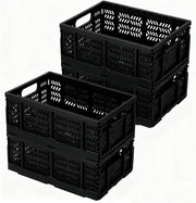 4 Pack 20L Folding Plastic Storage Crates Stackable Collapsible Black - Kwikley