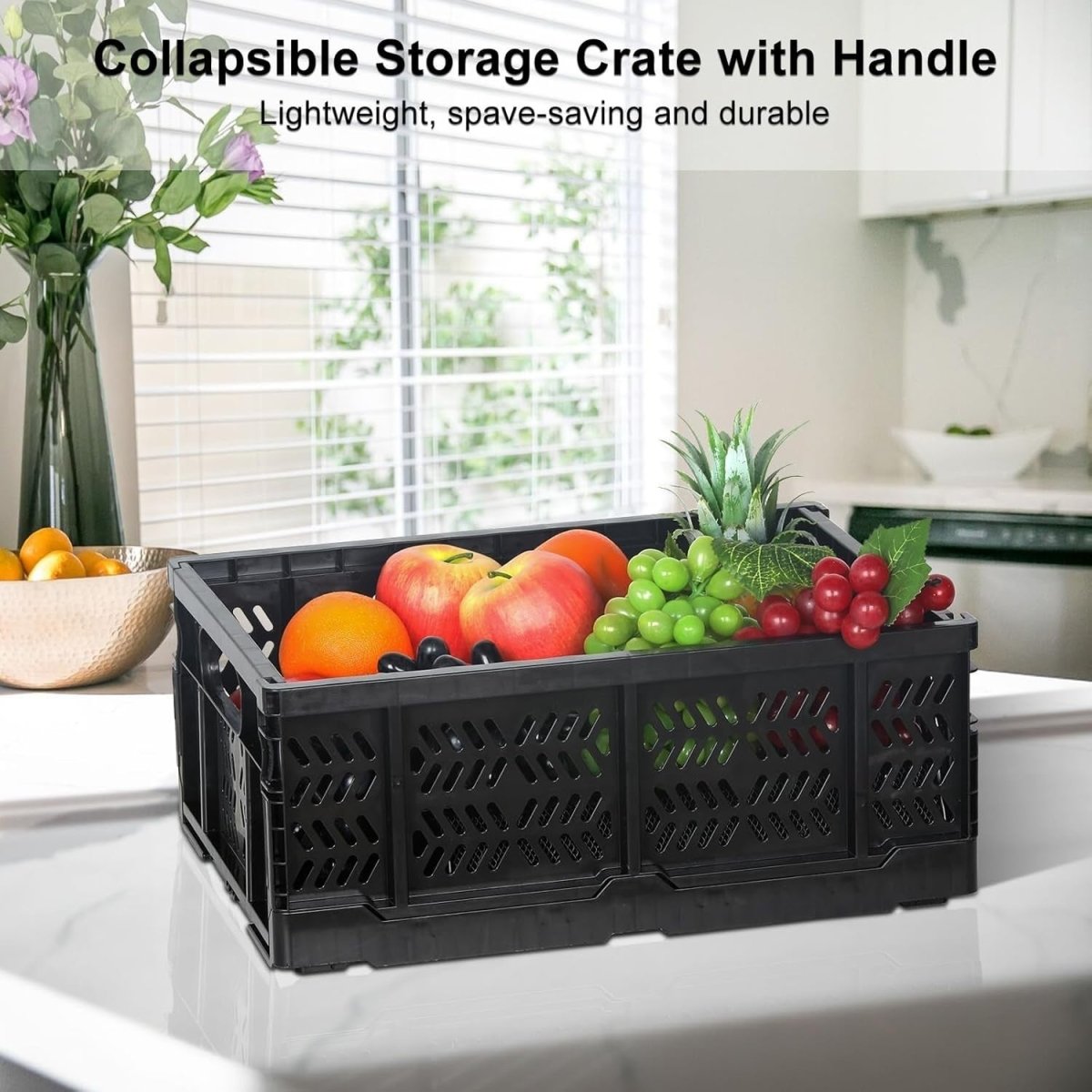 4 Pack 20L Folding Plastic Storage Crates Stackable Collapsible Black - Kwikley