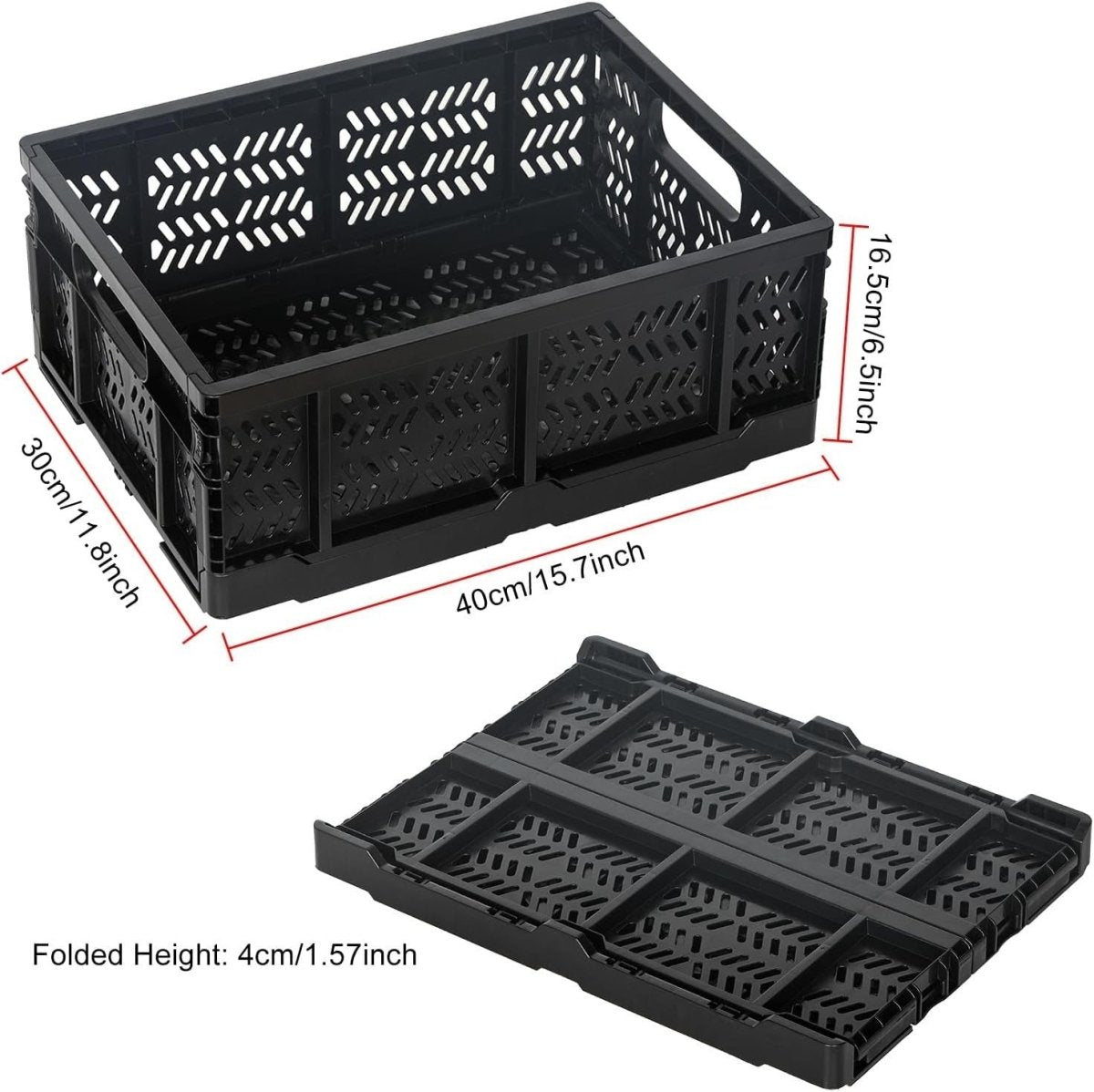4 Pack 20L Folding Plastic Storage Crates Stackable Collapsible Black - Kwikley