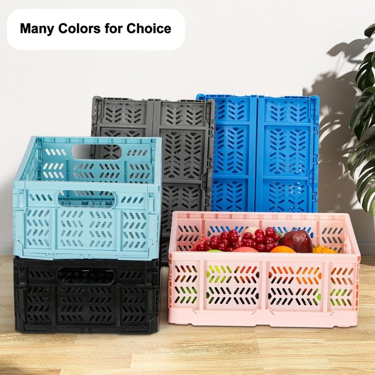 4 Pack 20L Folding Plastic Storage Crates Stackable Collapsible Blue - Kwikley