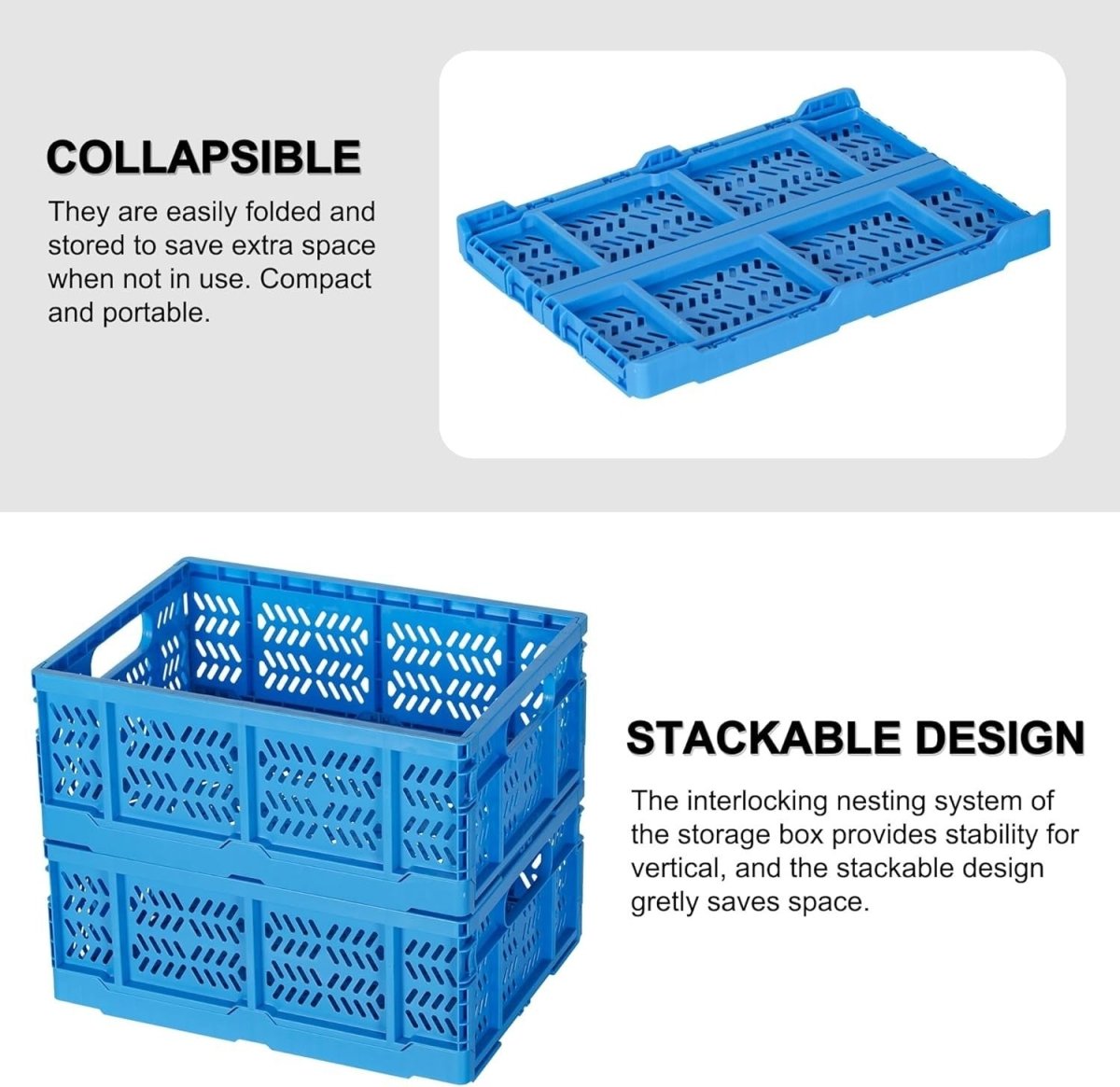 4 Pack 20L Folding Plastic Storage Crates Stackable Collapsible Blue - Kwikley