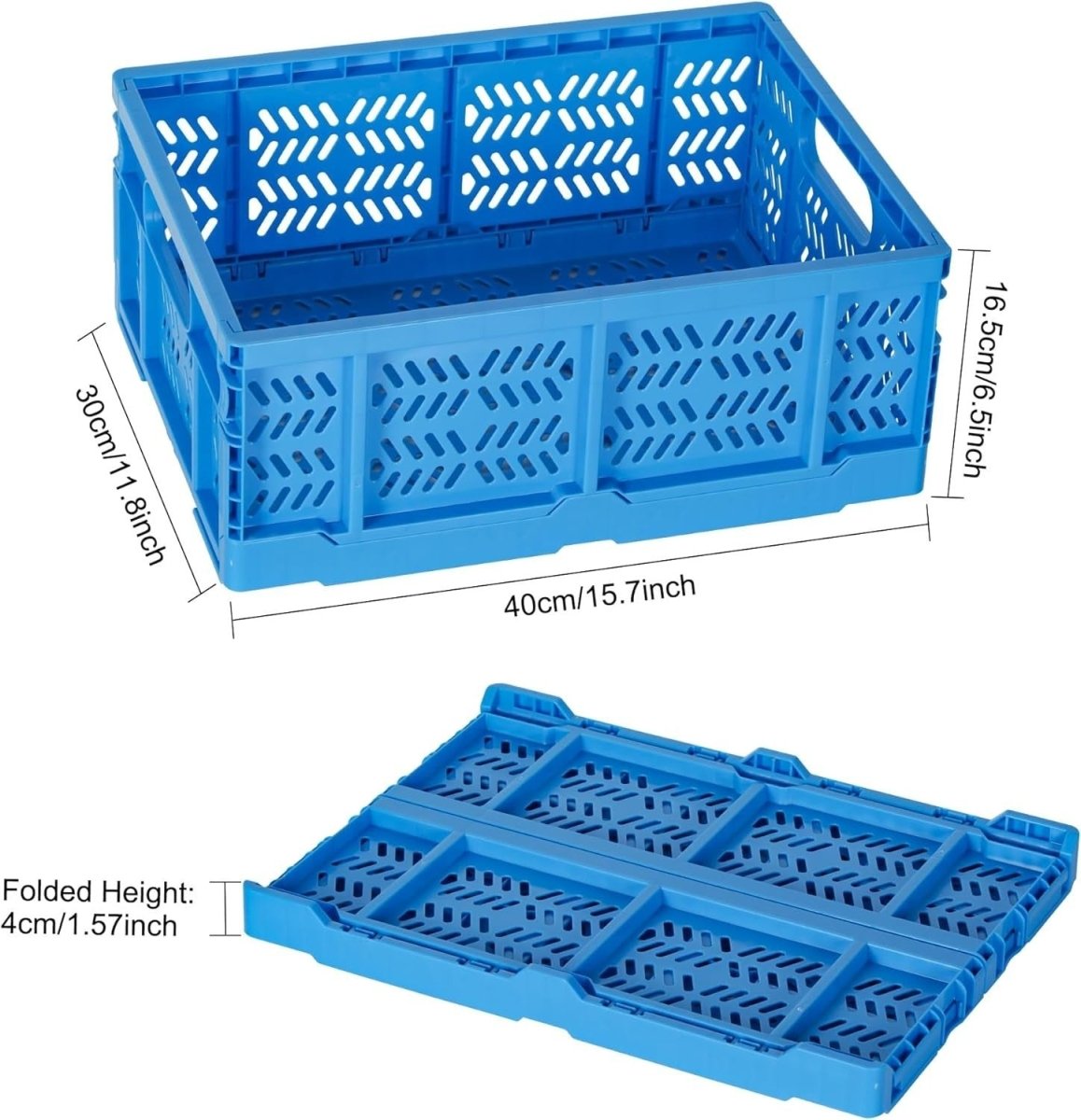 4 Pack 20L Folding Plastic Storage Crates Stackable Collapsible Blue - Kwikley