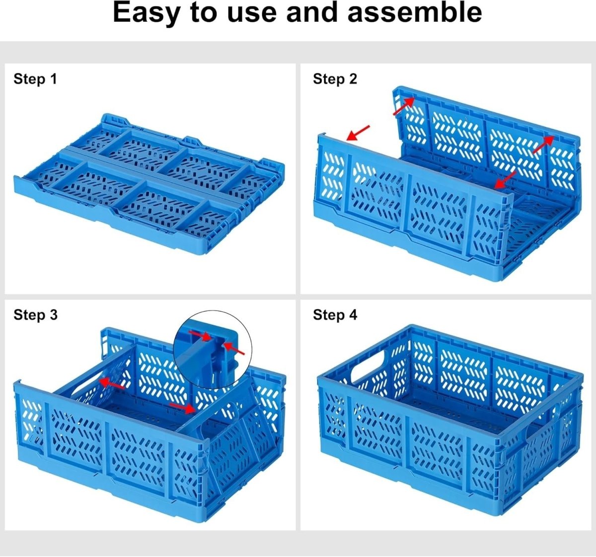 4 Pack 20L Folding Plastic Storage Crates Stackable Collapsible Blue - Kwikley