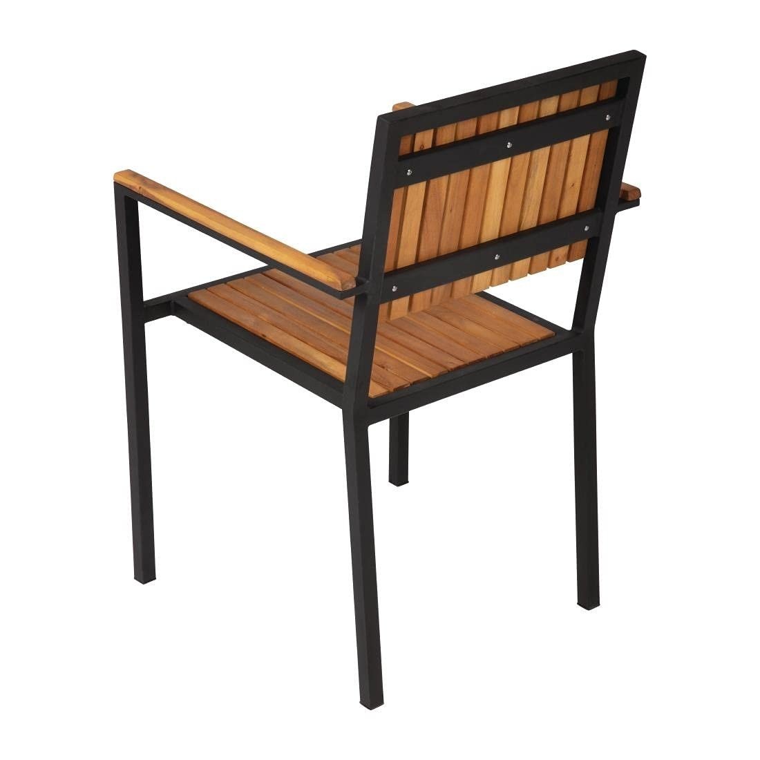 4 Pack Acacia Wood Steel Armchairs Stackable Indoor Outdoor Dining Chairs - Kwikley