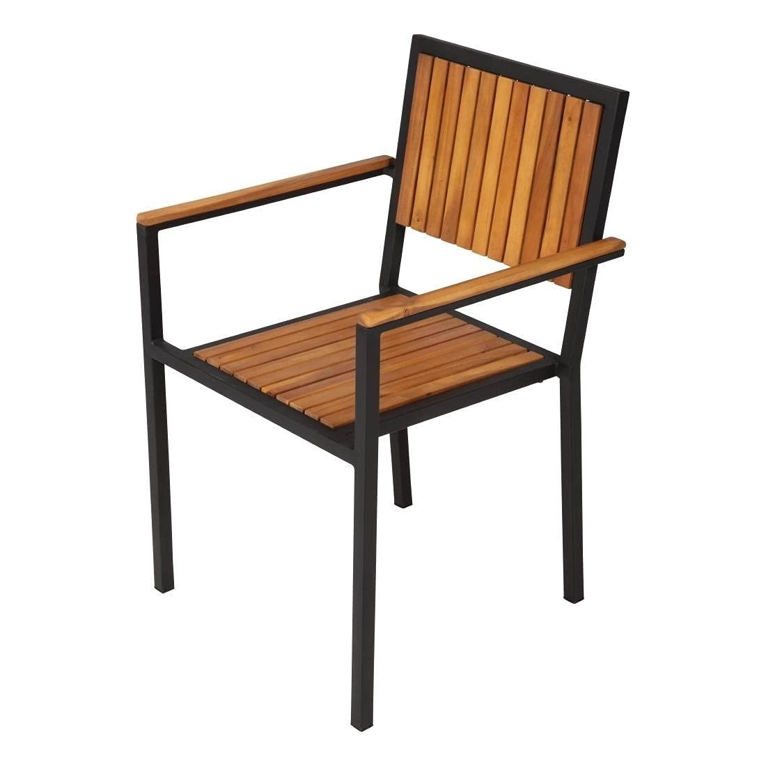 4 Pack Acacia Wood Steel Armchairs Stackable Indoor Outdoor Dining Chairs - Kwikley