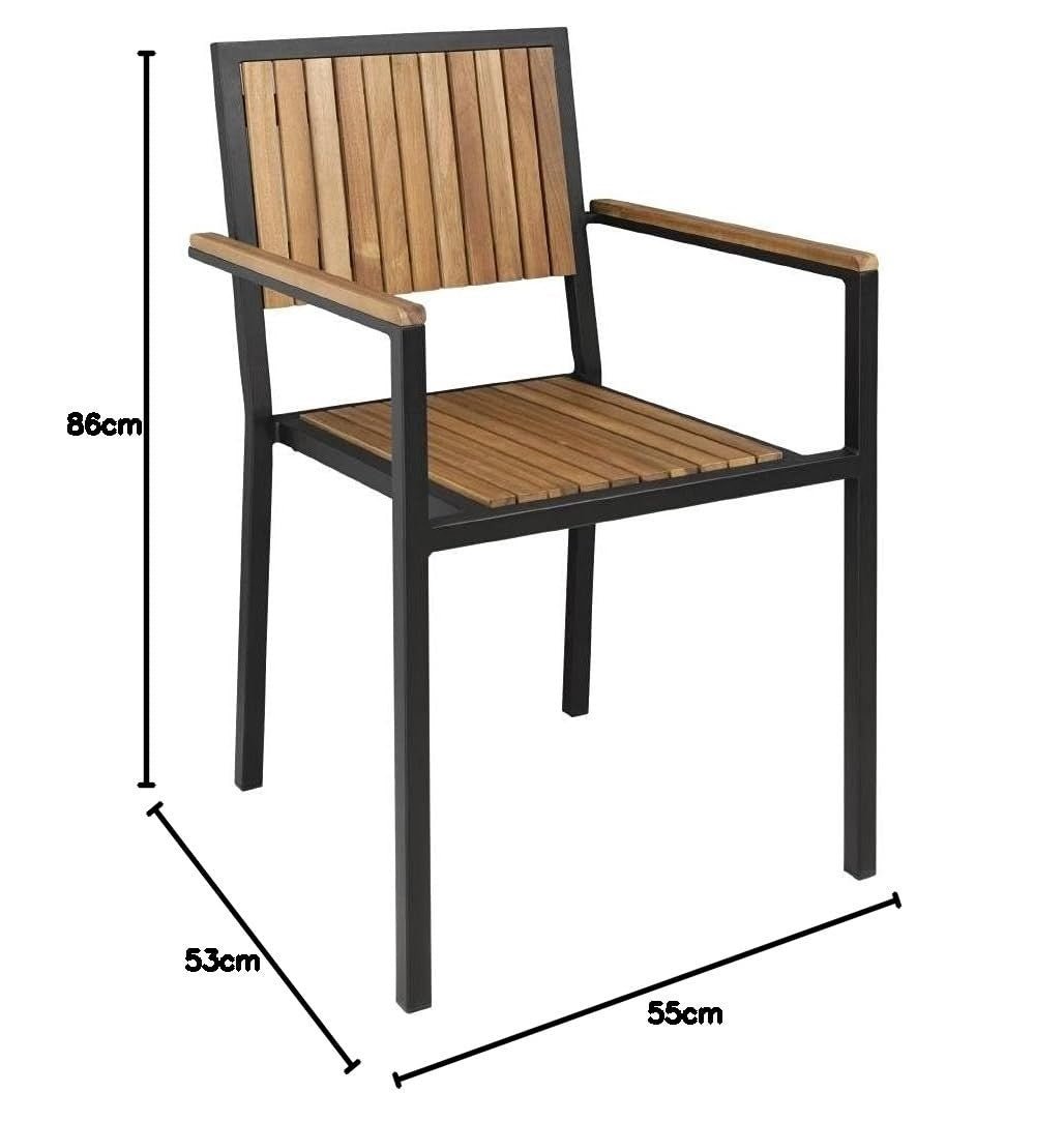 4 Pack Acacia Wood Steel Armchairs Stackable Indoor Outdoor Dining Chairs - Kwikley