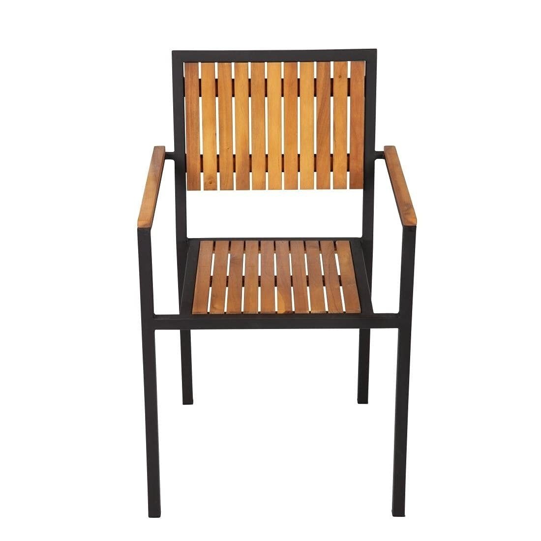 4 Pack Acacia Wood Steel Armchairs Stackable Indoor Outdoor Dining Chairs - Kwikley