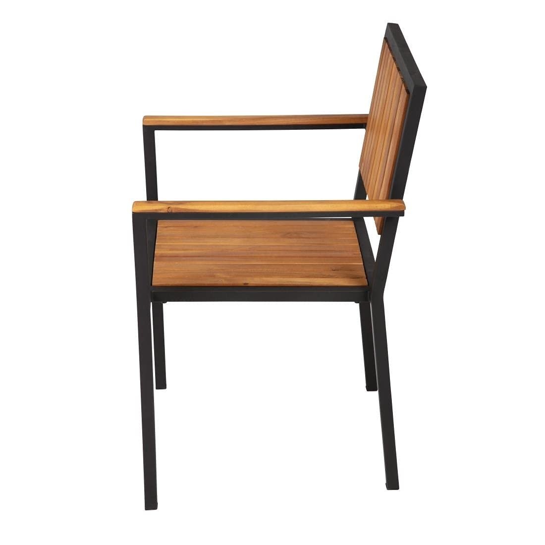 4 Pack Acacia Wood Steel Armchairs Stackable Indoor Outdoor Dining Chairs - Kwikley