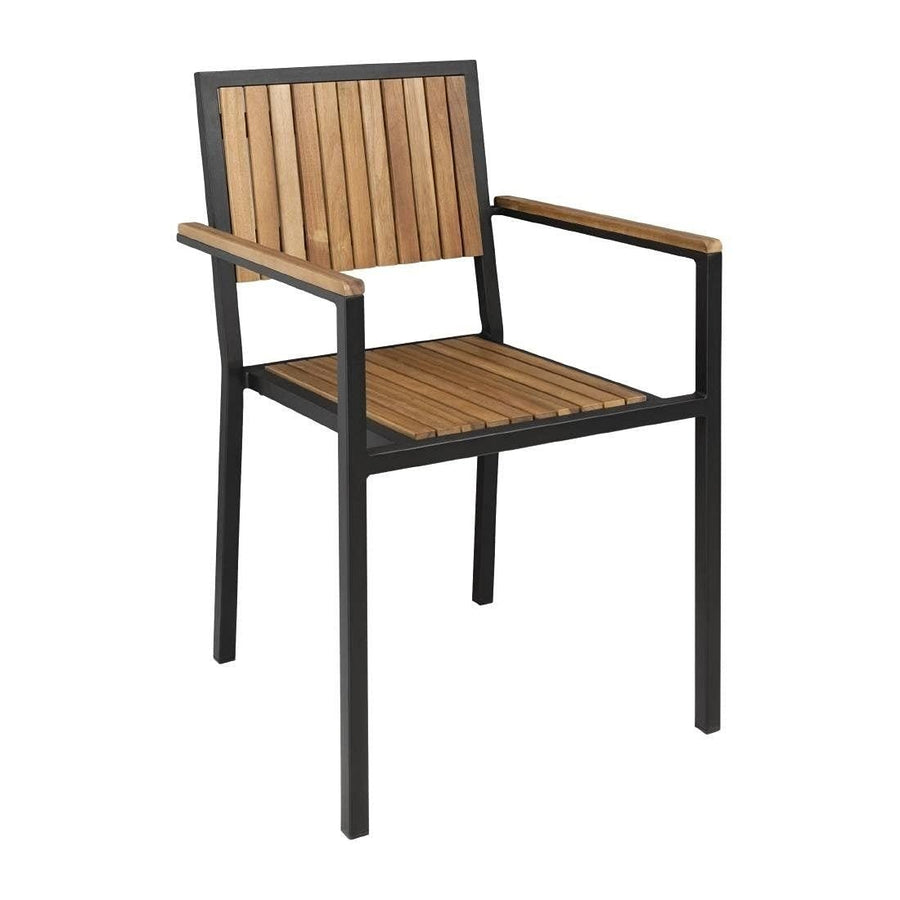 4 Pack Acacia Wood Steel Armchairs Stackable Indoor Outdoor Dining Chairs - Kwikley