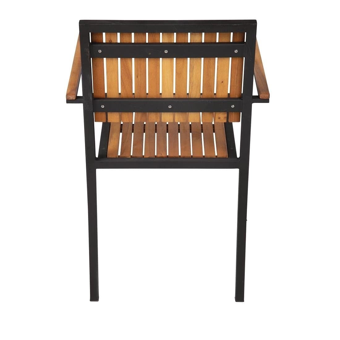 4 Pack Acacia Wood Steel Armchairs Stackable Indoor Outdoor Dining Chairs - Kwikley