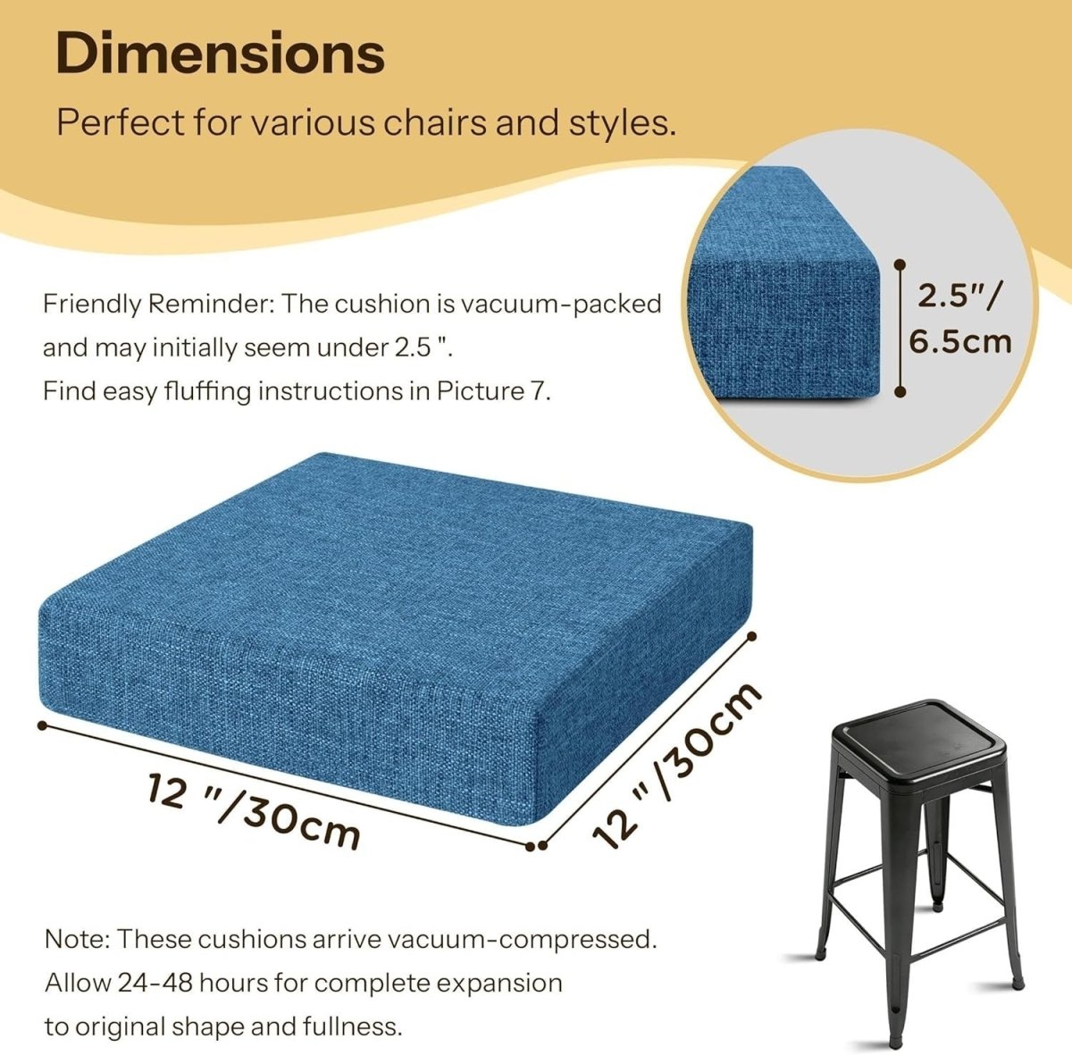 4 Pack Bar Stool Cushions Non Slip Square Seat Pads Washable 30x30cm - Kwikley