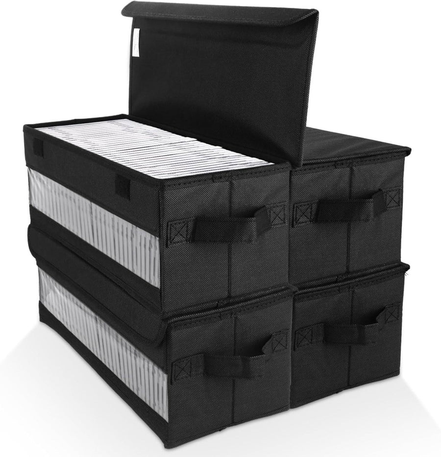 4 Pack CD DVD Storage Boxes Stackable Fabric Organizer Cases with Lids - Kwikley