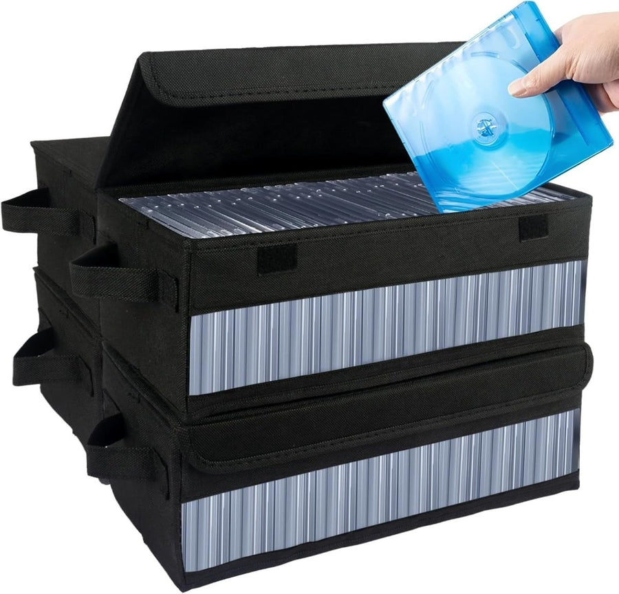 4 Pack CD Storage Boxes with Lids Stackable Organizer Holds 120 CDs - Kwikley