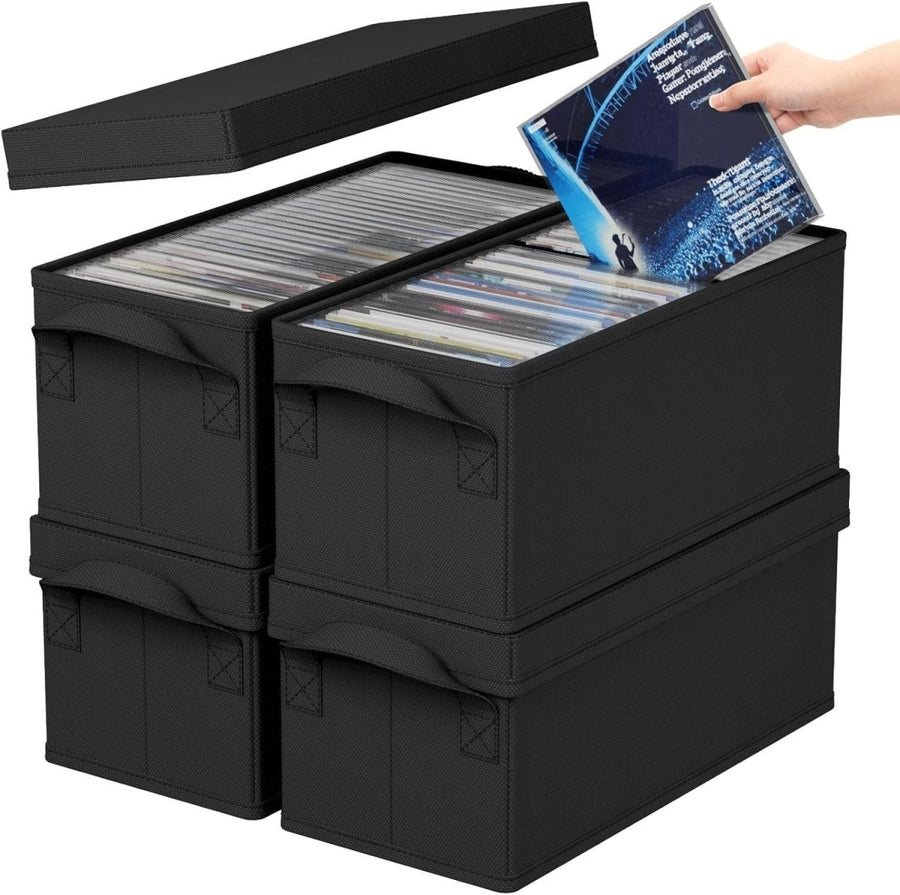 4 Pack DVD Storage Boxes with Lids Stackable Organizer Holds 200 DVDs - Kwikley