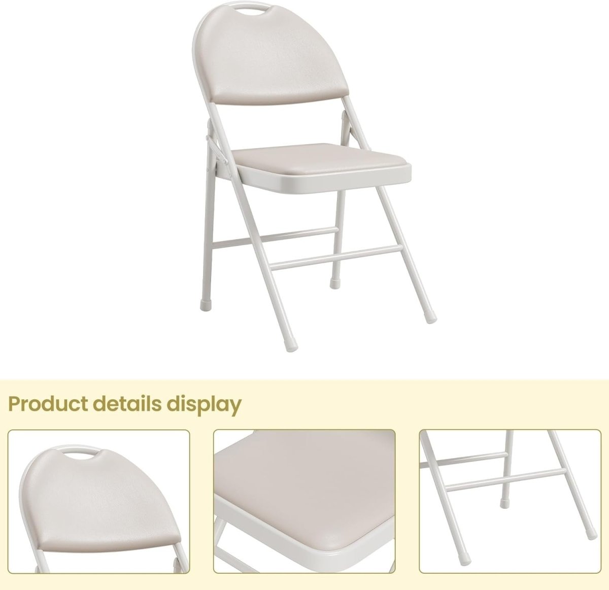 4 - Pack Folding Chairs Padded PU Leather Stackable Metal Frame Beige - Kwikley