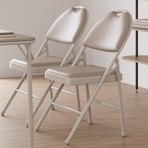 4 - Pack Padded Folding Chairs Metal Frame Beige Indoor Outdoor 88cm H - Kwikley